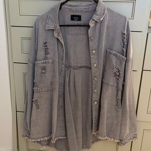 Vici lavender Distressed Denim Jacket